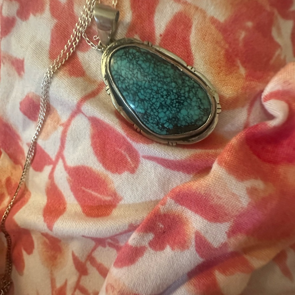Clearance! Elegant Silver and Turquoise Pendant Necklace